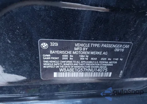 2017 BMW 320I z USA, uszkodzony, nr VIN WBA8E1G57HNU14075